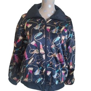 Satin bomber jacket vintage 80s 90s style cord and silk tassel fringe
